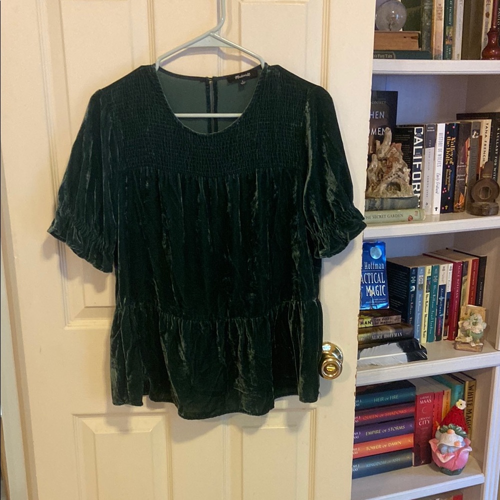Madewell Green Ruffled Peplum Blouse